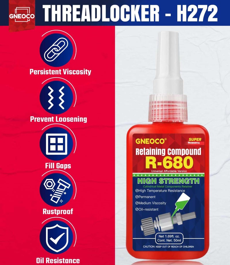 GNEOCO ThreadLocker Green, Thread Lock High Strength Lock Tight for Nuts, Bolts, Fasteners and Metals, Anaerobic Curing Metal Glue to Prevent Loosening and Corrosion (H680-50ml) - Image 2